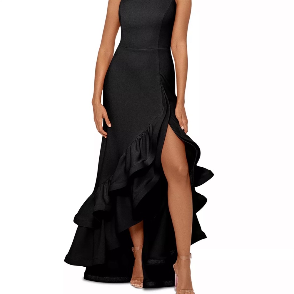 Betsy & Adam Ruffled High-Low Gown